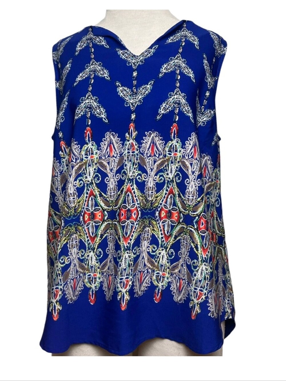 Renee C Sleeveless Blue Printed Women's Top  Multi Size Small